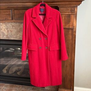 Lands’ End classic timeless red wool nylon and cashmere blend long Peacoat 16
